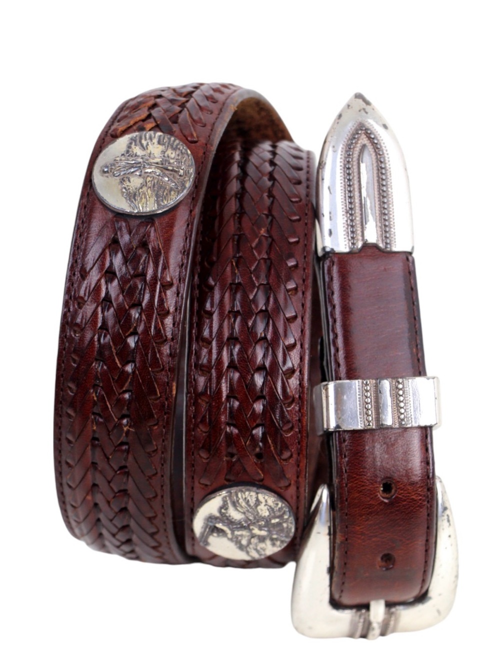 Onyx Brown Braided Leather Belt with Silver golf Accents